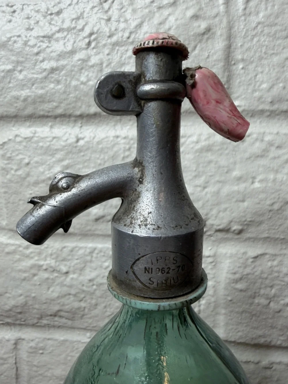 Vintage Glass Seltzer Bottle Farmhouse Decor Green